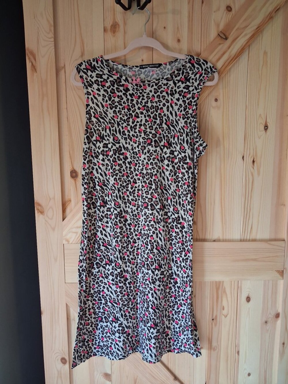 5 More Minutes Leopard Print Dress Pink Polka Dot Sleeveless Casual Stretch M
